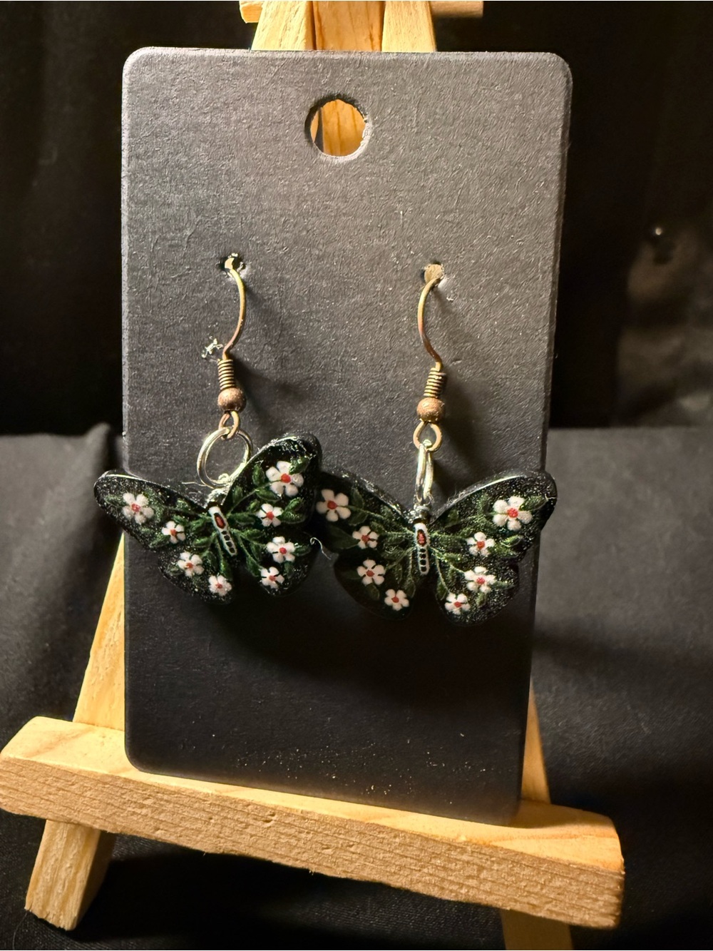 Green Butterfly Floral Dangle Earrings - Unbranded